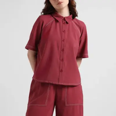 Maroon Contrast Stitch Woven Shirt