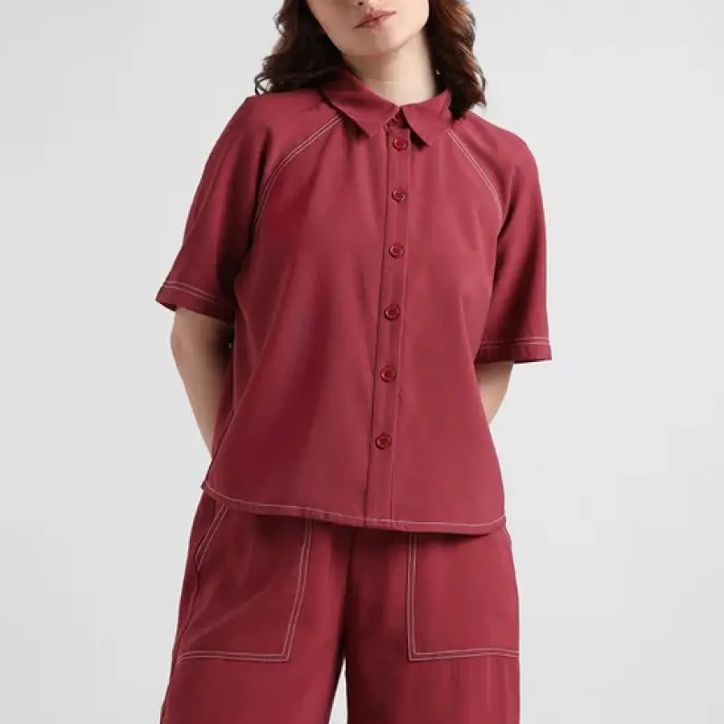 Maroon Contrast Stitch Woven Shirt