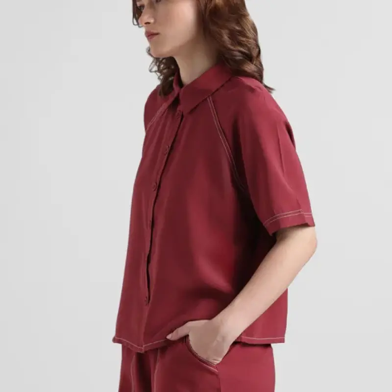 Maroon Contrast Stitch Woven Shirt