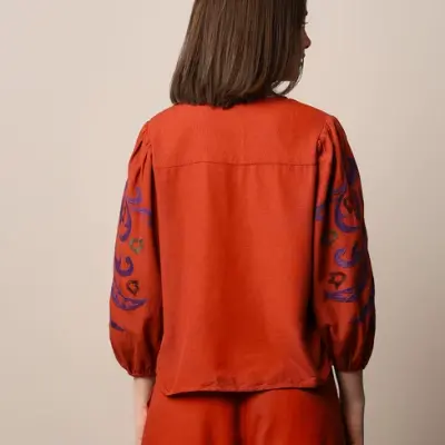 Red Embroidered Co-ord Set Top