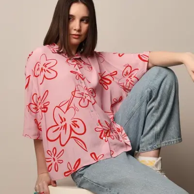 Pink Printed Viscose Shirt