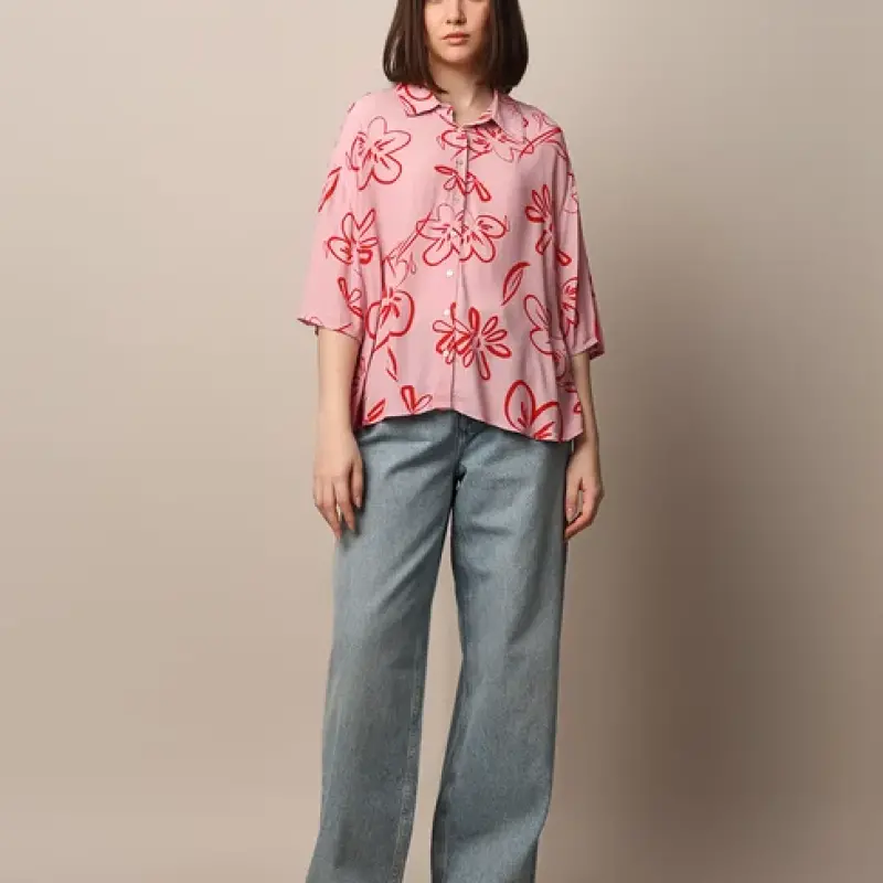 Pink Printed Viscose Shirt