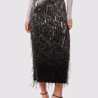 Multi-Color Aria Tassel Sequin Midi Skirt