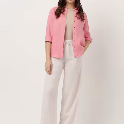 Linen Mix Wide Leg Drawstring Trousers