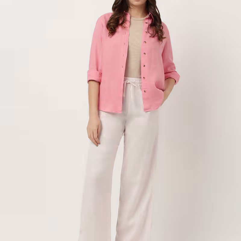 Linen Mix Wide Leg Drawstring Trousers