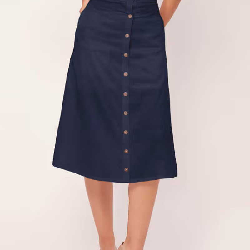 Front Button A-Line Midi Skirt